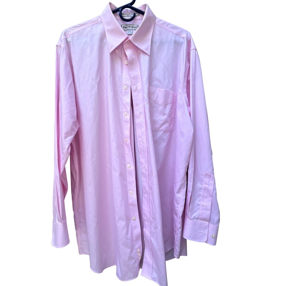 Paul Fredrick Mens Pink Non-Iron Pinpoint Cotton Dress Shirt 17-34 Long Sleeve